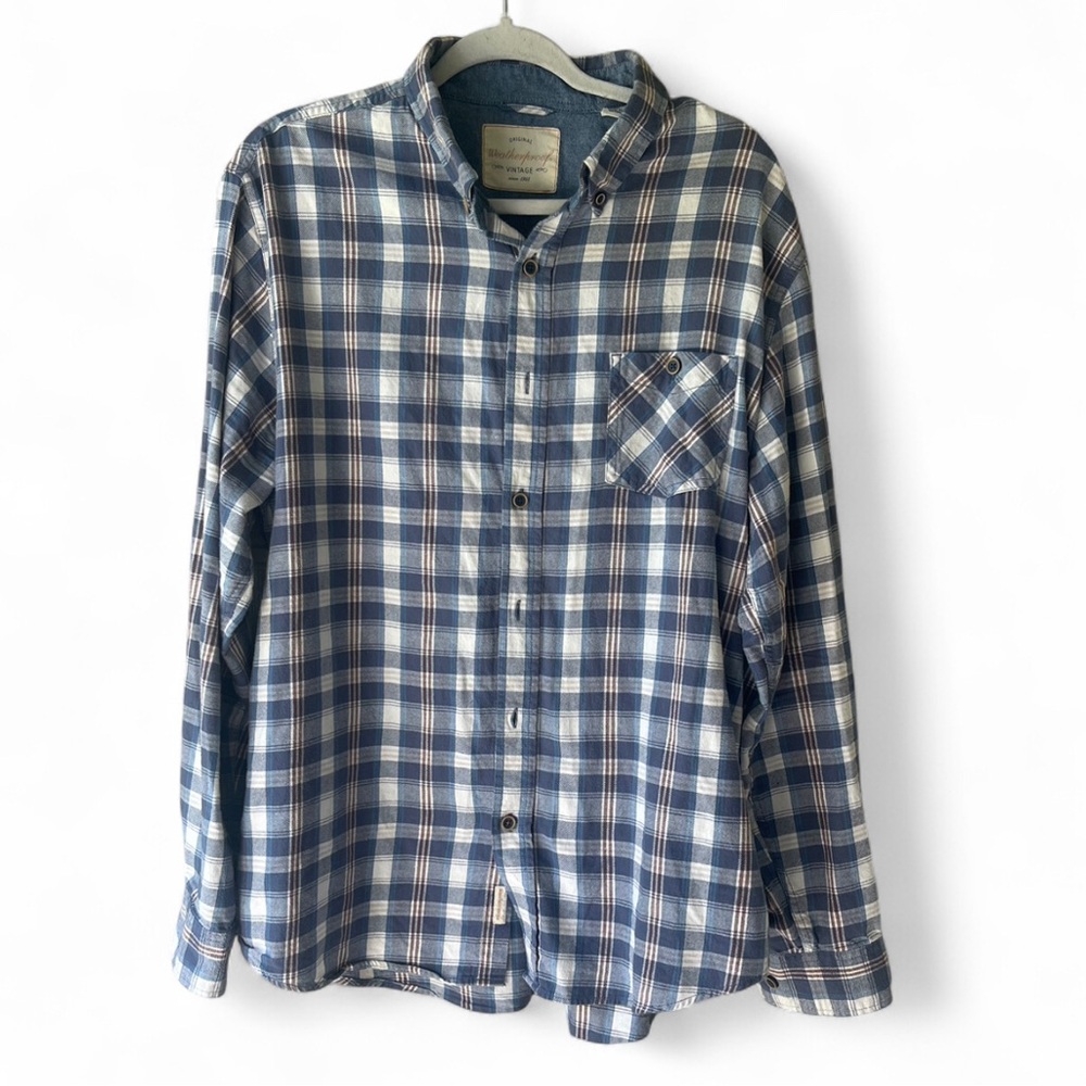 Weatherproof Men's Navy and White Plaid Shirt